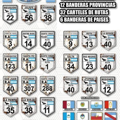 Rutas Argentinas Calcos Stickers Vinilos 55 Unid Diferentes