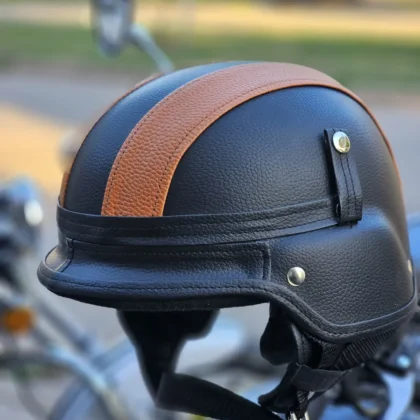 Casco Custom Negro y Marrón Con Visera