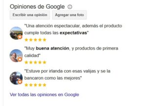 Opiniones de Valijas Ruta00 en Google