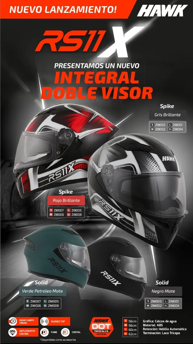Casco Integral Hawk RS11x - Negro Mate - Homologacion DOT Casco Integral Hawk RS11x - Negro Mate - Homologacion DOT - Imagen 6