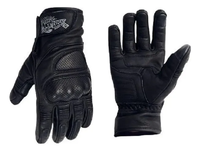 Guantes de Cuero Negro con Protecciones - Brooklyn Moto CO Guantes Moto Winslow Negro Brooklyn
