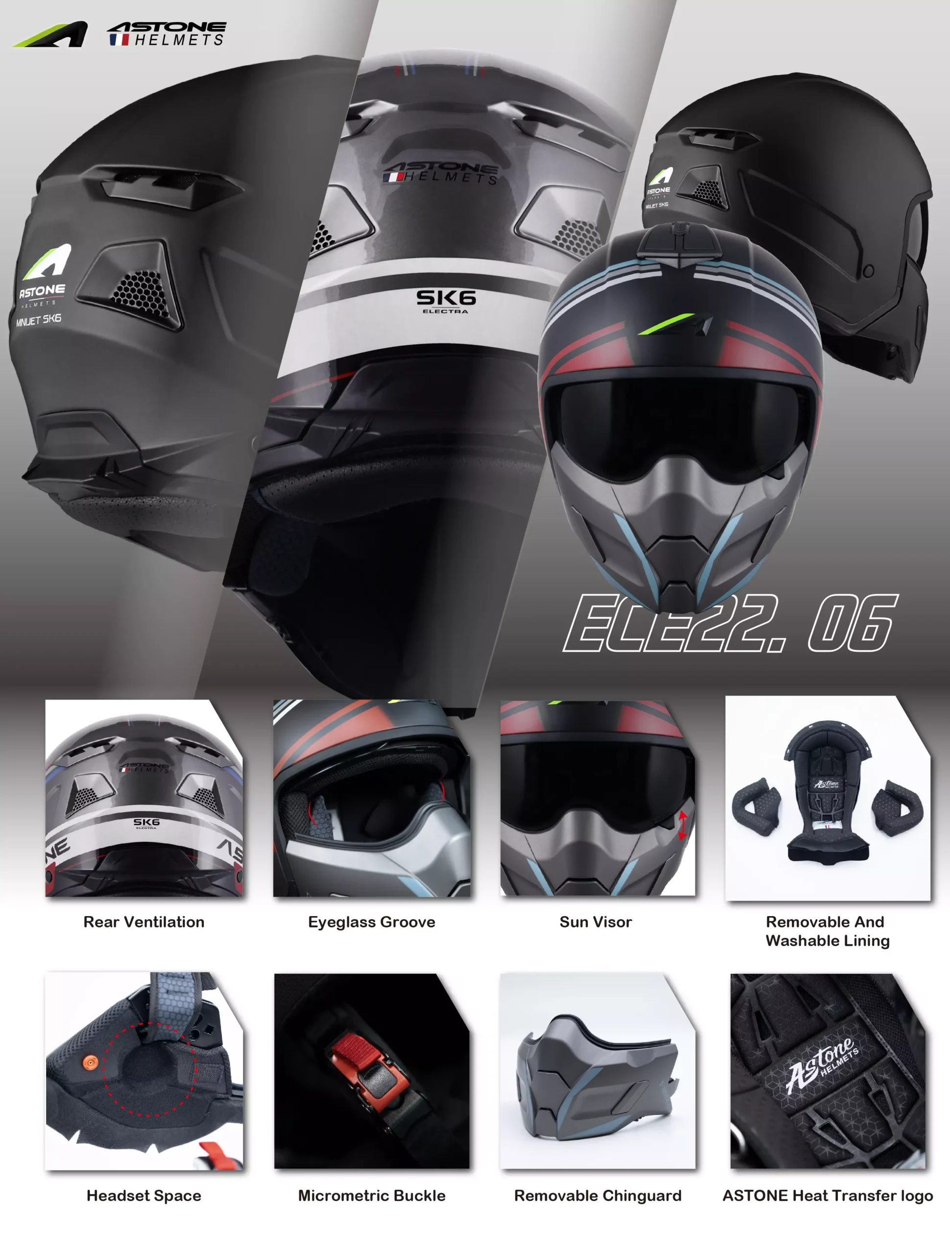 CASCO ASTONE DESMONTABLE - SK6 MINIJET MATT DARK SILVER - ECE 22.06. CASCO ASTONE DESMONTABLE - SK6 MINIJET MATT DARK SILVER - ECE 22.06. - Imagen 8