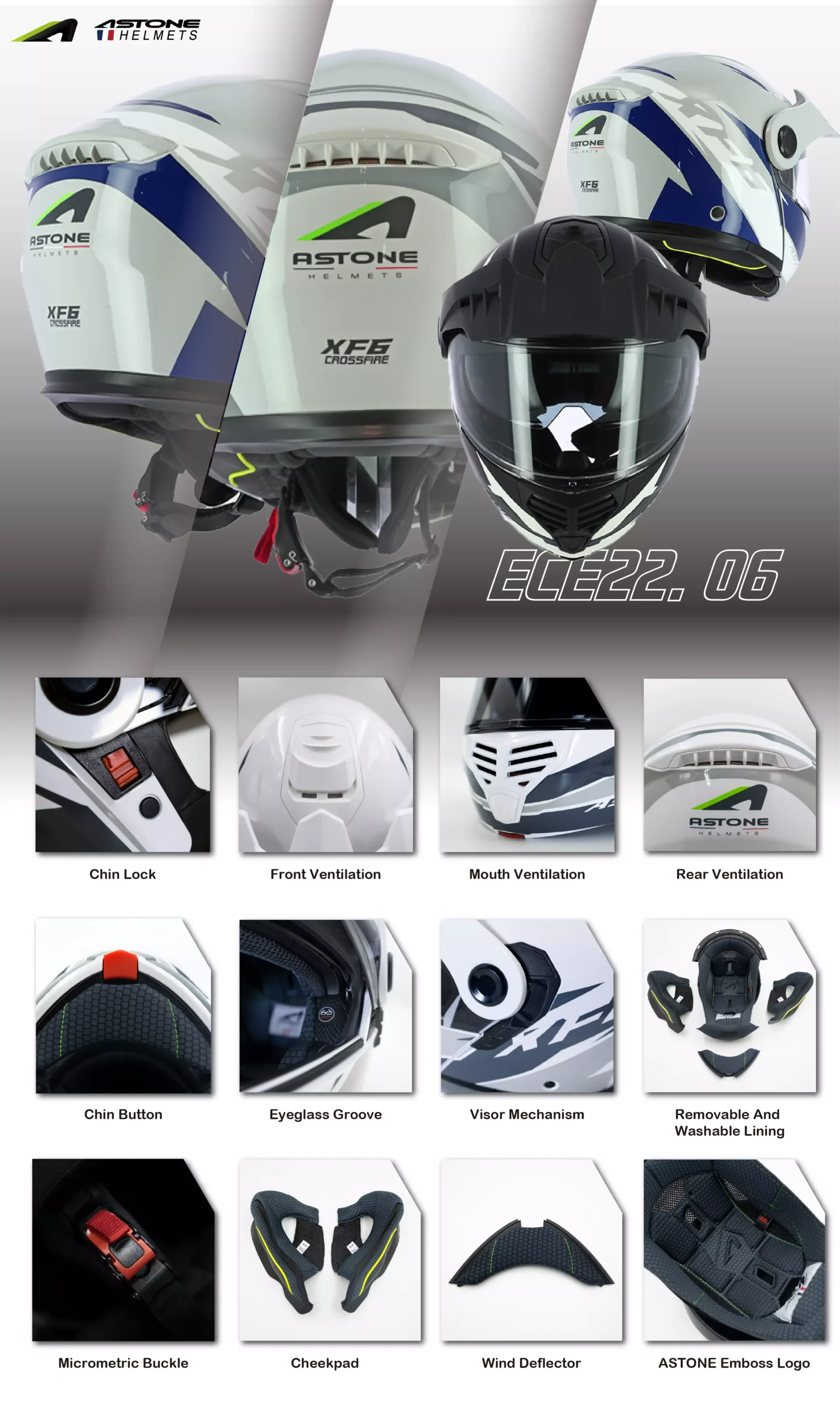 Casco Astone XF6 Crossfire Rebatible Visor Solar Apto Pinlock ECE 22.06 Casco Astone XF6 Crossfire Integral Visor Solar Apto Pinlock ECE 22.06