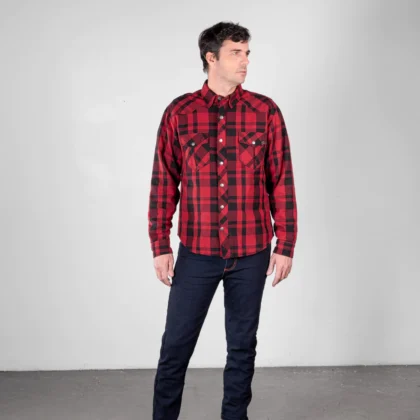 Camisaco Brooklyn Moto Co. ST Louis Pro Rojo con Kevlar y Protecciones CE