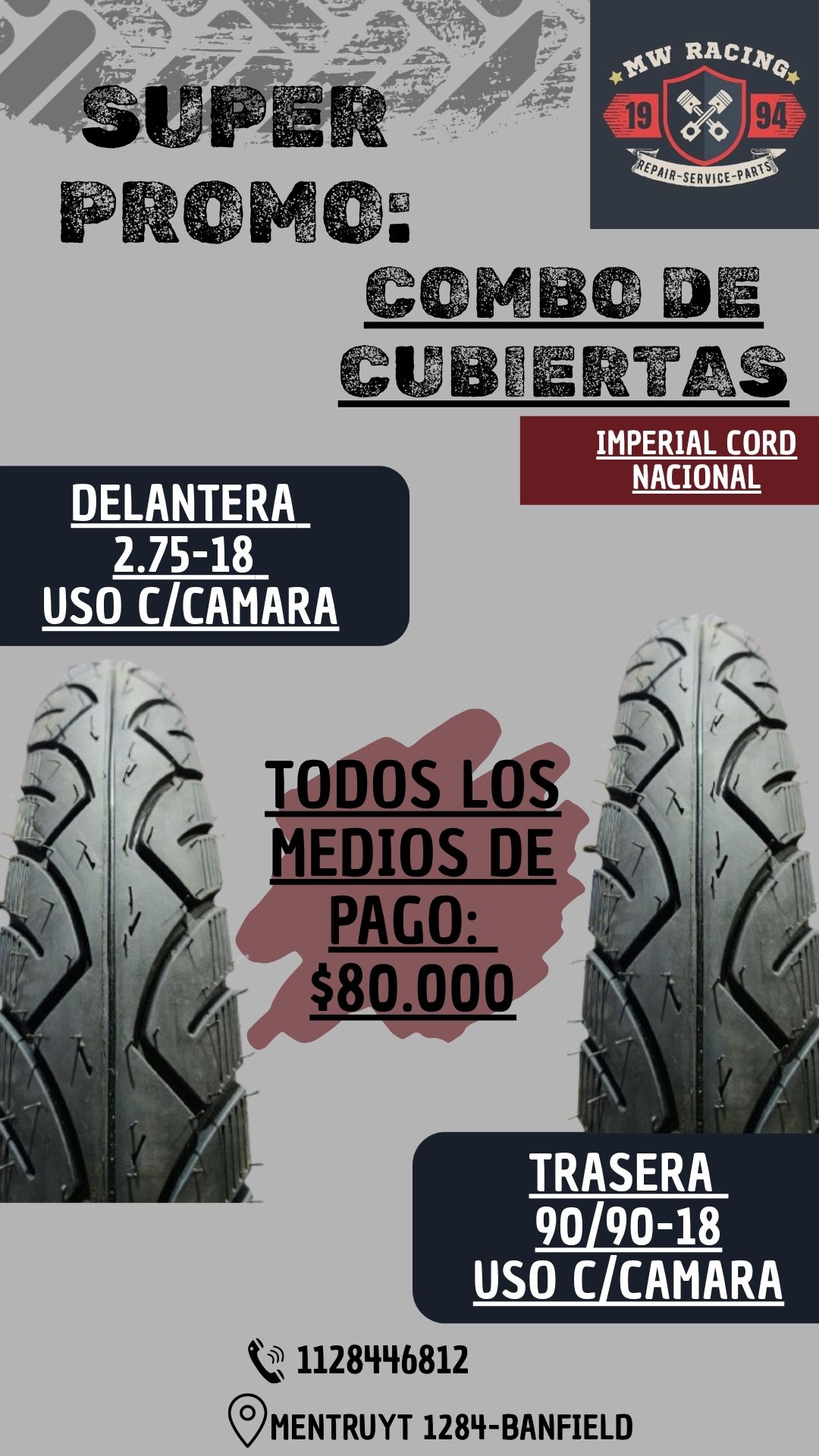 Combo cubiertas para 150cc Imperial Cord Combo Juego de Cubiertas Imperial Cord