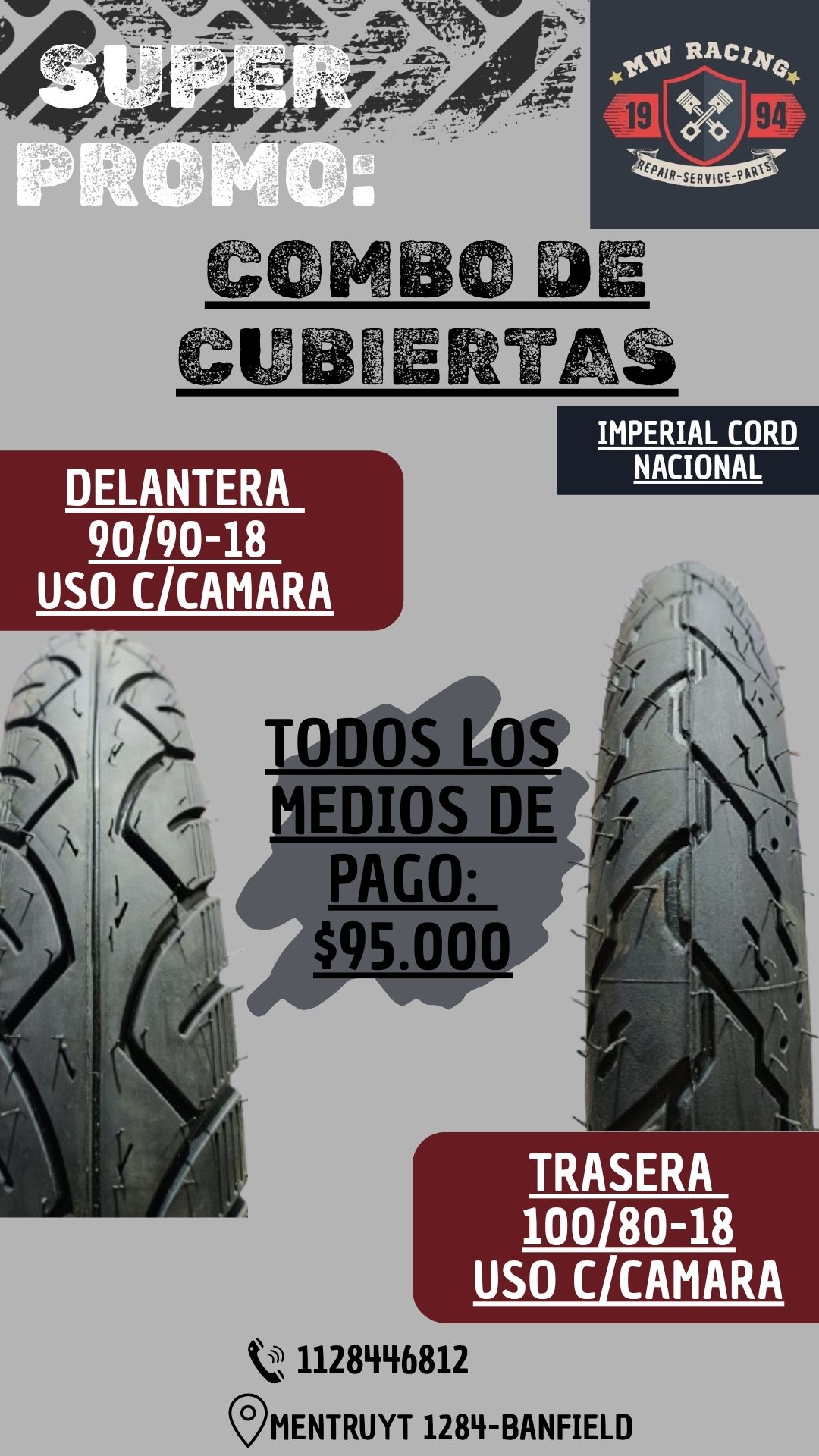 Combo cubiertas para motos 150cc Imperial Cord Combo cubiertas para motos 150cc Imperial Cord