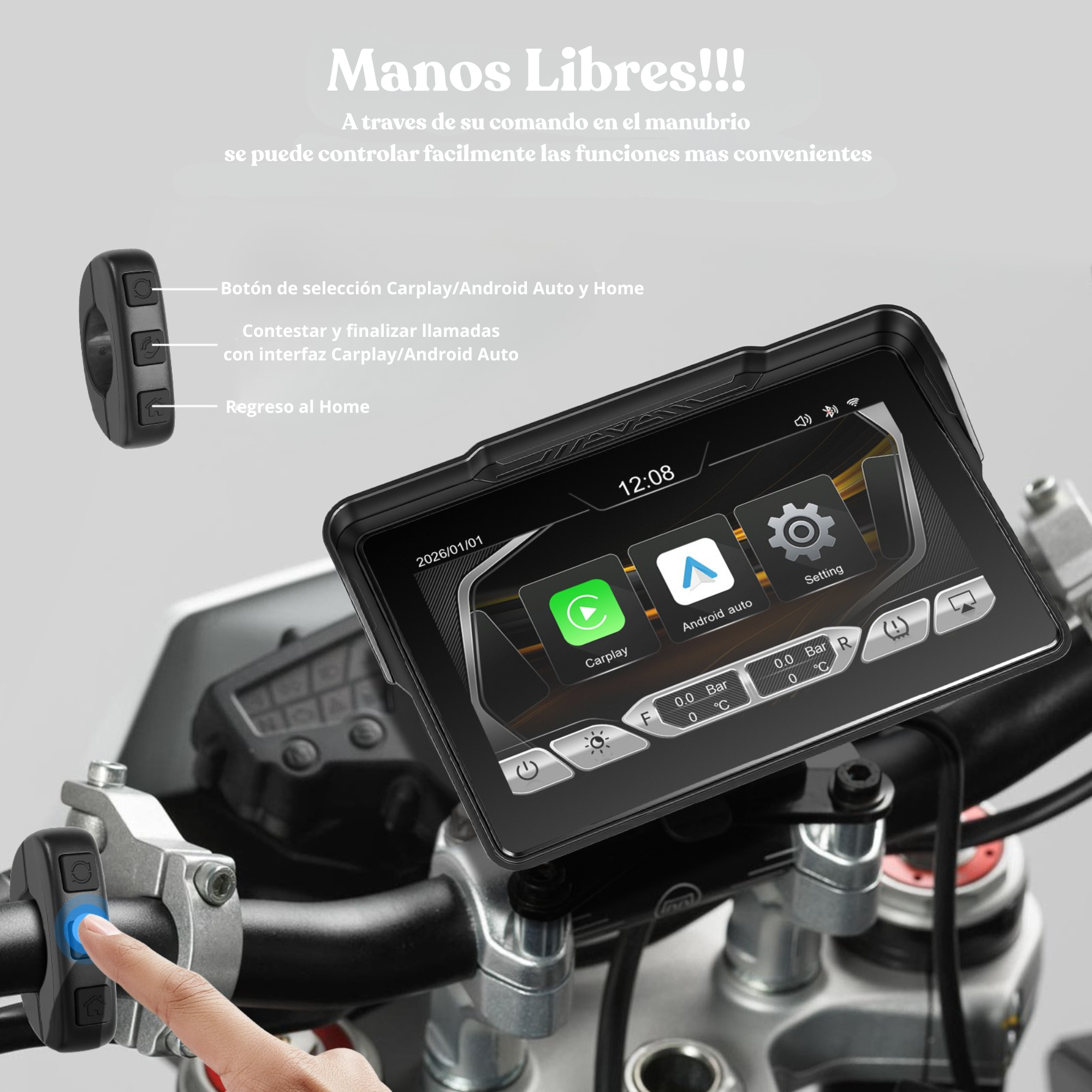 Carplay Moto 7 pulgadas Simbron Android IOS Vertical con sensores de presión de neumaticos Carplay Moto 7 pulgadas Simbron Android IOS Vertical con sensores de presión de neumaticos - Imagen 7