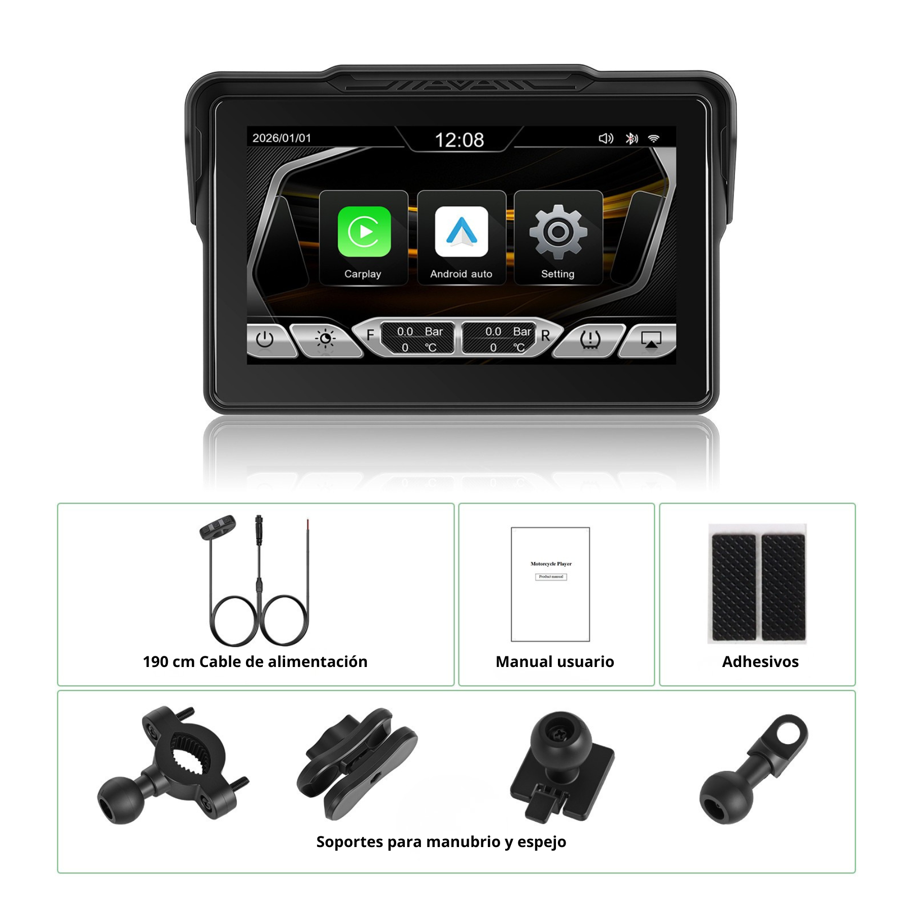 Carplay Moto 7 pulgadas Simbron Android IOS Vertical con sensores de presión de neumaticos Carplay Moto 7 pulgadas Simbron Android IOS Vertical con sensores de presión de neumaticos - Imagen 6